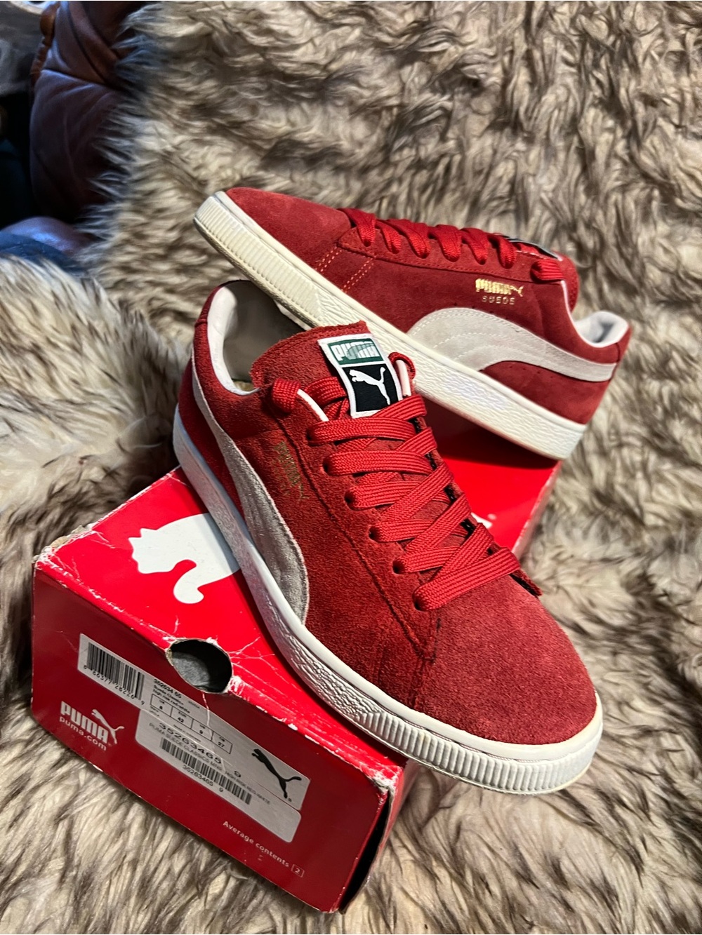 Puma Men Red Suede Classic Sneakers with White Formstrip Sz 9